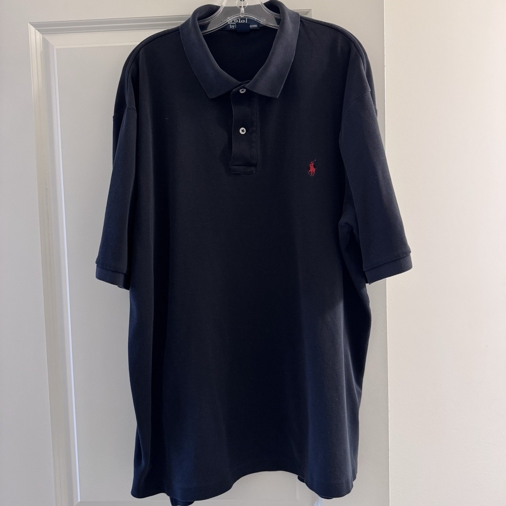 Polo Ralph Lauren XLT Tall Black Polo Shirt Red Pony Classic Fit Cotton Vietnam‎